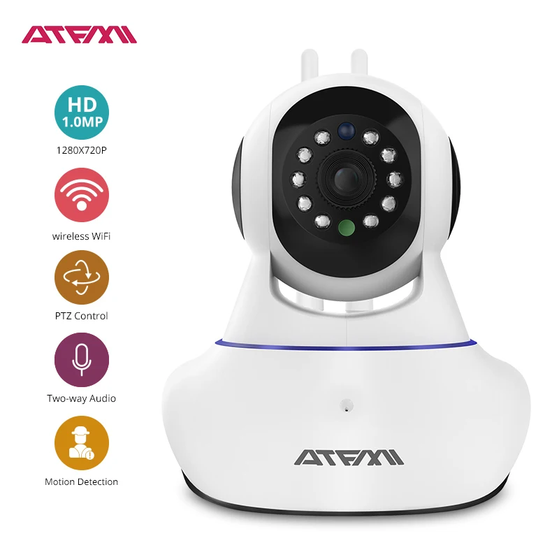 

ATFMI T2 720P black wifi IP camera wireless smart MINI Home camera two-way Audio webcam video Night Vision monitor baby monitor