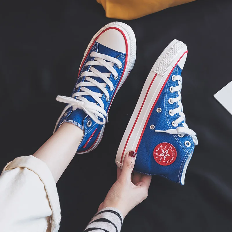 

Canvas Shoes Girls Candy Color Indigo Blue High Top Sneakers Casual Shoes Preppy Style Skateboard Shoes Street Nice Quality