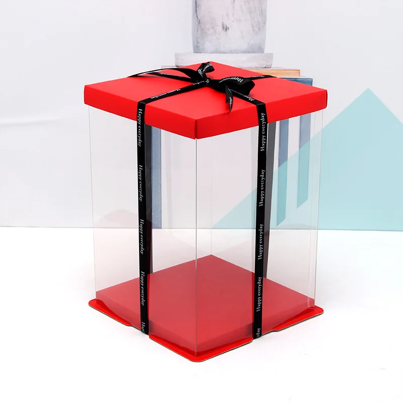 Красный торт коробка простой прозрачный подарочные коробки 4-16 дюйм(ов) большой размер торт коробка Подарочная коробка для именинного пирога gaine 1 шт