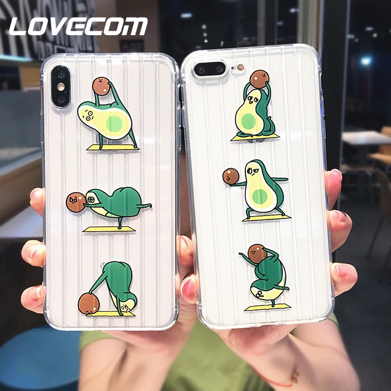 

LOVECOM Cartoon Avocado Transparent Phone Case For iPhone XR XS Max X Case For iPhone 7 8 6S Plus Soft TPU Uneven Stripe Cover