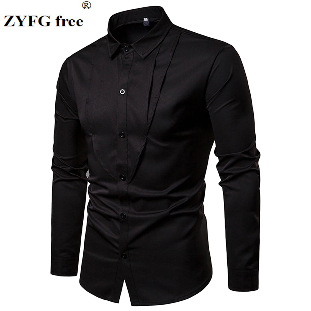 

ZYFG free men for shirt pleated cotton polyester blend long sleeve shirts simple casual style tops male