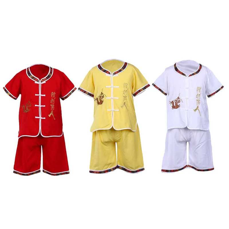 Новая модная футболка с короткими рукавами и вышивкой в китайском стиле для маленьких мальчиков топы+ шорты, повседневная одежда, комплекты одежды F