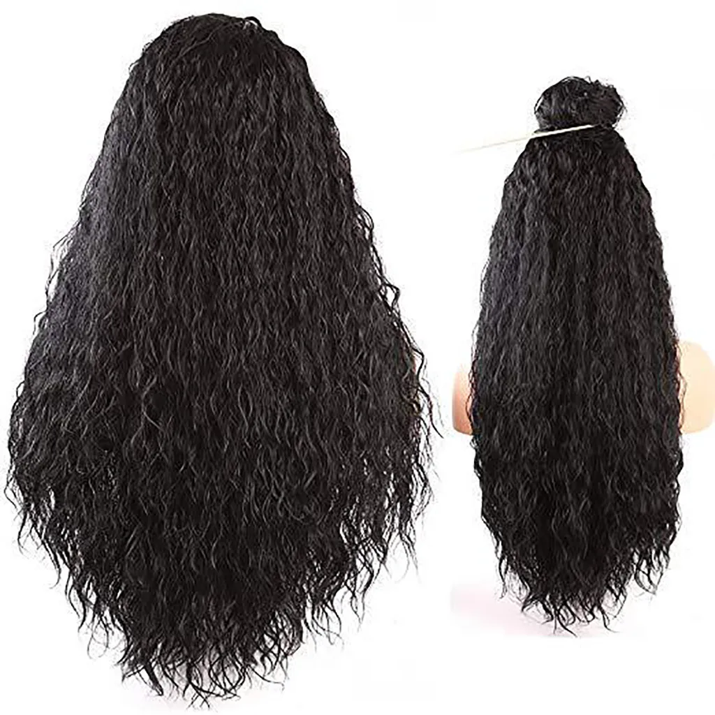 

Factory price 1pc Women Fashion Lady Black Brazilian Less Lace Front Long Wave Wig Natural Looking 66cm Wigs Stand Mar18