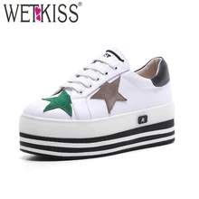 WETKISS/ г., весенняя женская обувь из натуральной кожи на плоской подошве с круглым носком, обувь на танкетке со шнуровкой, Модные Повседневные кроссовки на платформе для девушек