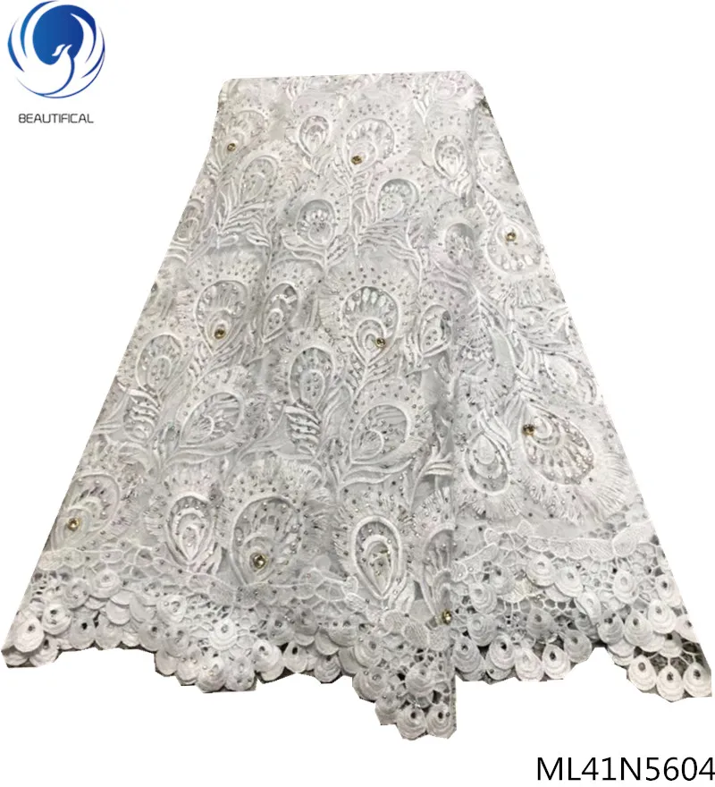 

Beautifical african tulle fabric with beads and stones 2019 Embroidered fabrics dress french laces for wedding 5yards ML41N56