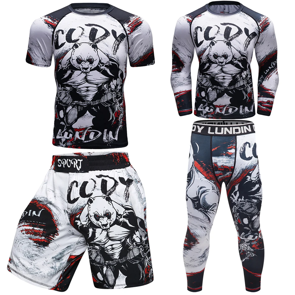 Rashguard Men's Kimono Jiu Jitsu Mma T-shirt + Pants Sets Muay thai Shorts Bjj Rashguard for Men Gym Boxing Jerseys Clothing Boxeo sports apparel mens t shirt