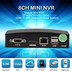 Новый 8ch H.265 5MP мини сеть NVR Запись видео для IP Камера Поддержка P2P eSATA TF слот USB Мышь удаленного Управление