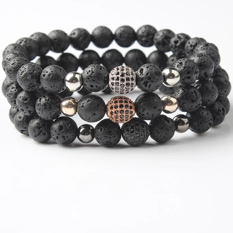 

LanLi 8mm natural jewelry fashion black lava Rock stone loose beads crown Bracelet Charms Yoga men and Women meditation amulet
