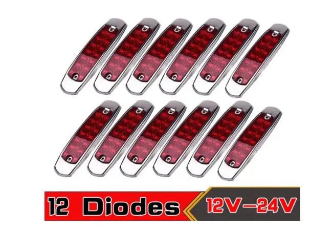 12 Упак. 12LED ультра тонкие боковые габаритные огни зазор красный хром/ободок 12В-24В