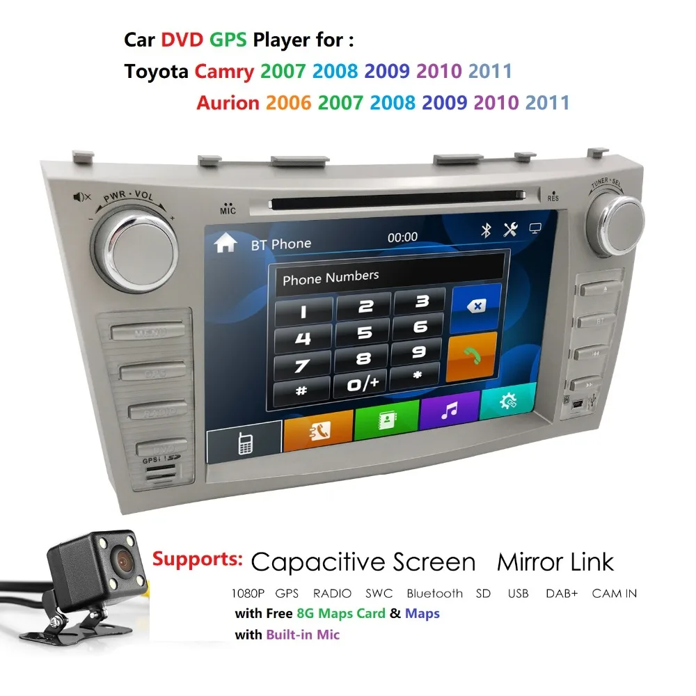 Top 8 Inch 2 Din Car DVD Player GPS Navigation Auto Radio For Toyota Camry 2007 2008 2009 2010 2011 Aurion 2006  RDS AUX USB SWC BT 2