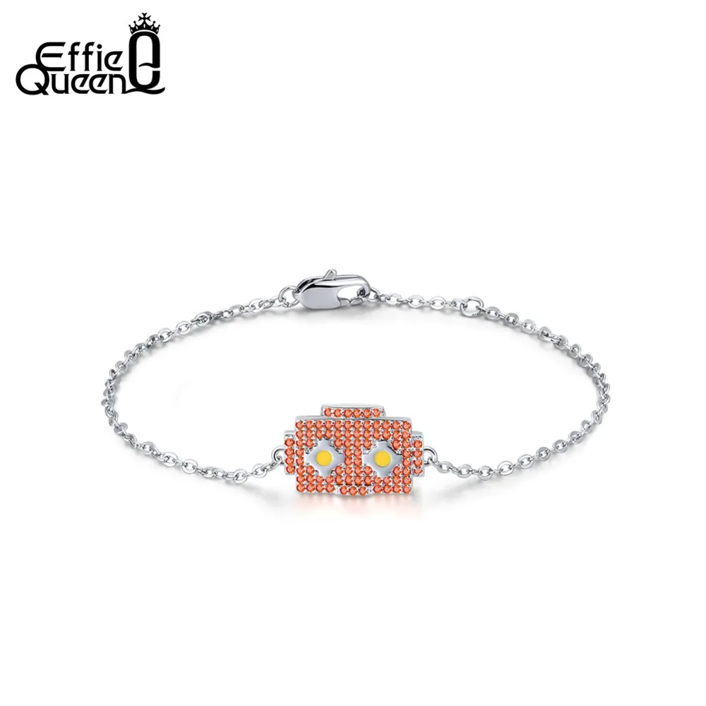 Effie Queen Модные женские браслеты Милая коробка робот с красным AAA кубическим