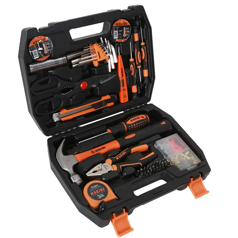 62Pcs/Set Hand Tool Set General Household Repair Hand Tool Kit with Plastic Toolbox Storage Case Socket Wrench Screwdriver Knife