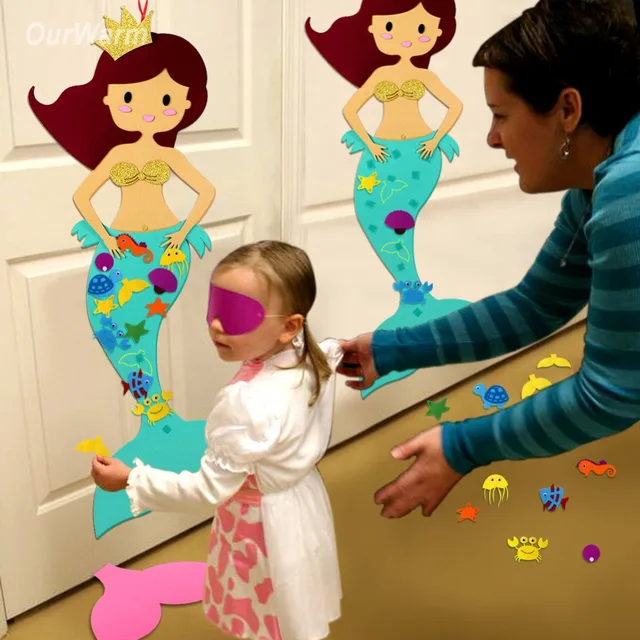 OurWarm Hawaiian Party Game Pin the Tail on the Mermaid