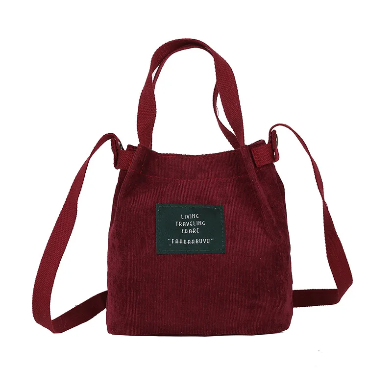 Женская Мини Вельветовая сумка через плечо, женская новая маленькая Холщовая Сумка, Женская Повседневная Винтажная сумочка, тканевая сумка-мешок для девушек - Цвет: Бургундия