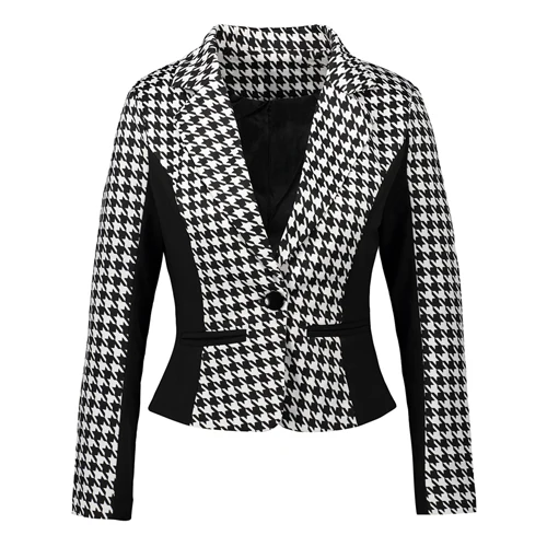 OTEN модная женская осенняя одежда размера плюс для работы в офисе, приталенный Блейзер и кардиганы черного и белого цветов с рисунком "гусиные лапки" - Цвет: Черный