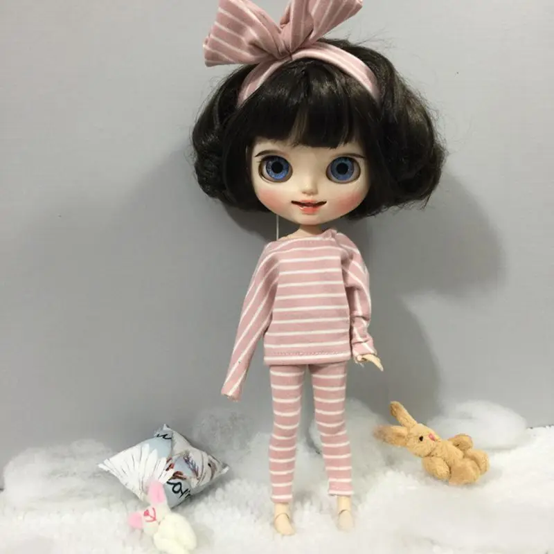 2 шт./компл. Одежда для кукол полосатая Пижама топ+ штаны для Барби рубашка Azone Licca для 1/6 Одежда для куклы