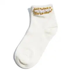 Двойной цвет искусственный жемчуг бисер дышащий хлопок женские эластичные короткие носки Прямая поставка