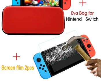 

EastVita carry EVA bag + 2 pcs Tempered Glass Screen Protector For For N-Switch Nintend Switch Protective Film Cover r30