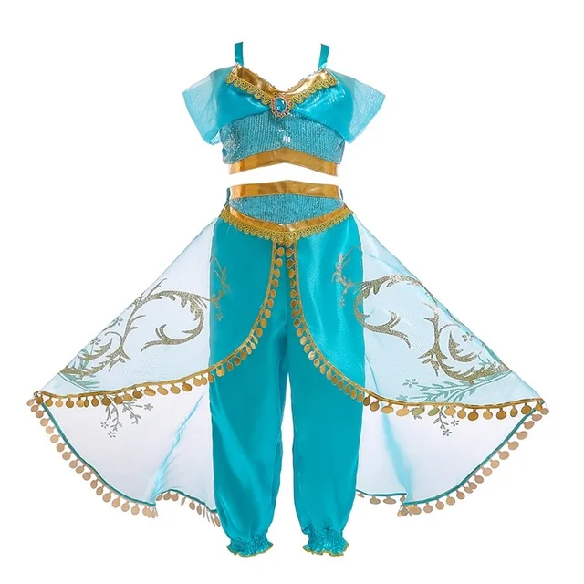 Рождественское детское платье, маскарадный костюм «Лампа Аладдина», платье принцессы жасмин для девочек, карнавальный костюм из двух предметов - Цвет: Бежевый