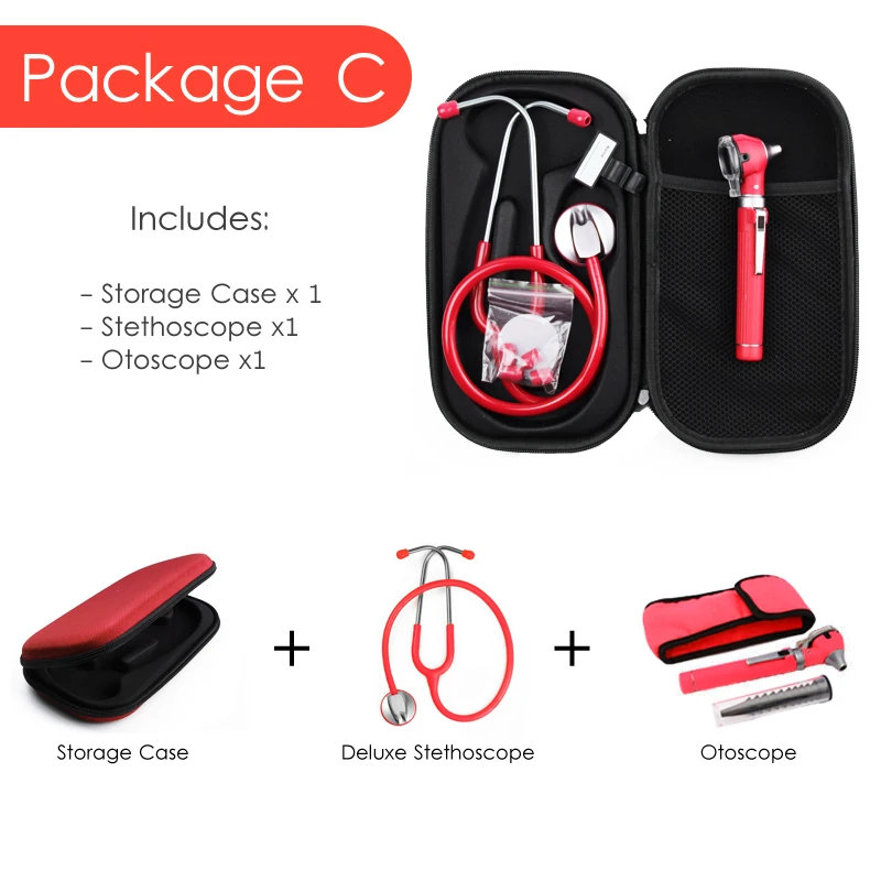 Красный медицинский жесткий чехол для хранения сумка и стетоскоп отоскоп тюнинг вилка рефлекторный молоток светодиодный фонарь