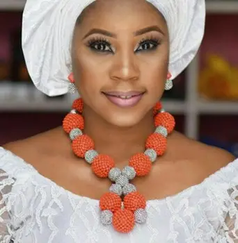 

Elegant Women African Coral Beads Necklace Jewelry Set Coral Pendant Necklace Earrings Set Beads for Wedding ANJ347