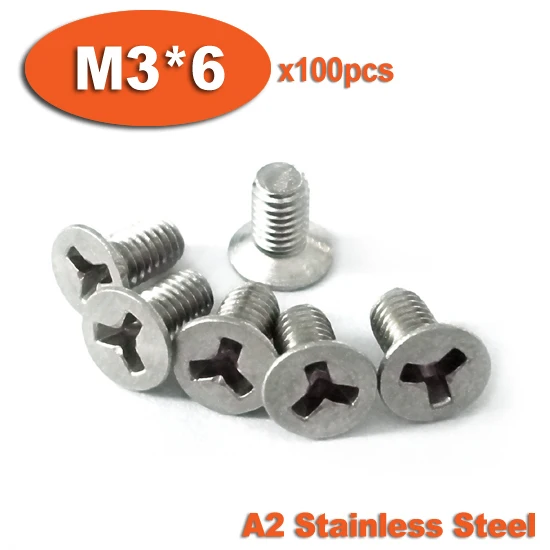 100 шт. DIN965 M3 x 6 A2 винты с потайной головкой из нержавеющей стали|screw steel|screw rodscrew oil