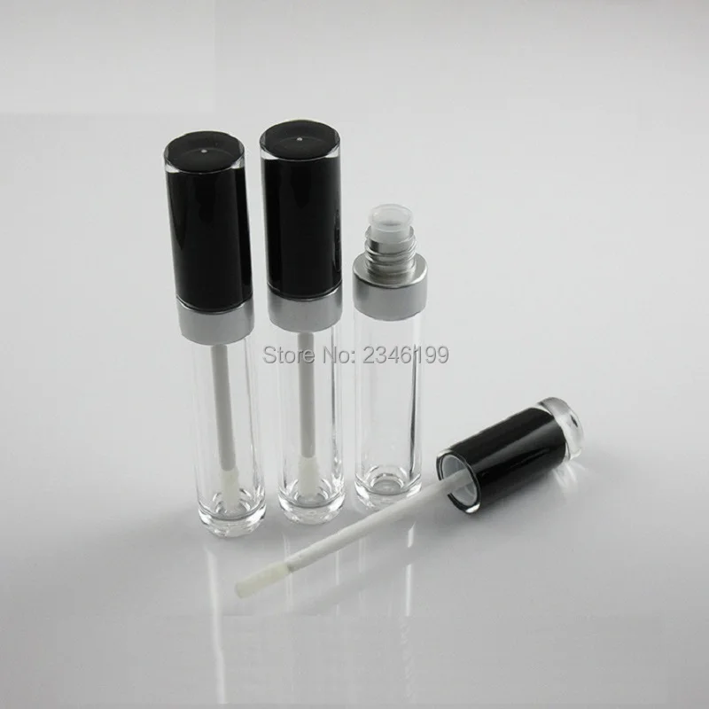 8mlEmpty Plastic Lip Gloss Tube Black Cap Clear Bottle Lipgloss Packaging Cosmetic Container Round Lip Gloss Container 40pcs/Lot