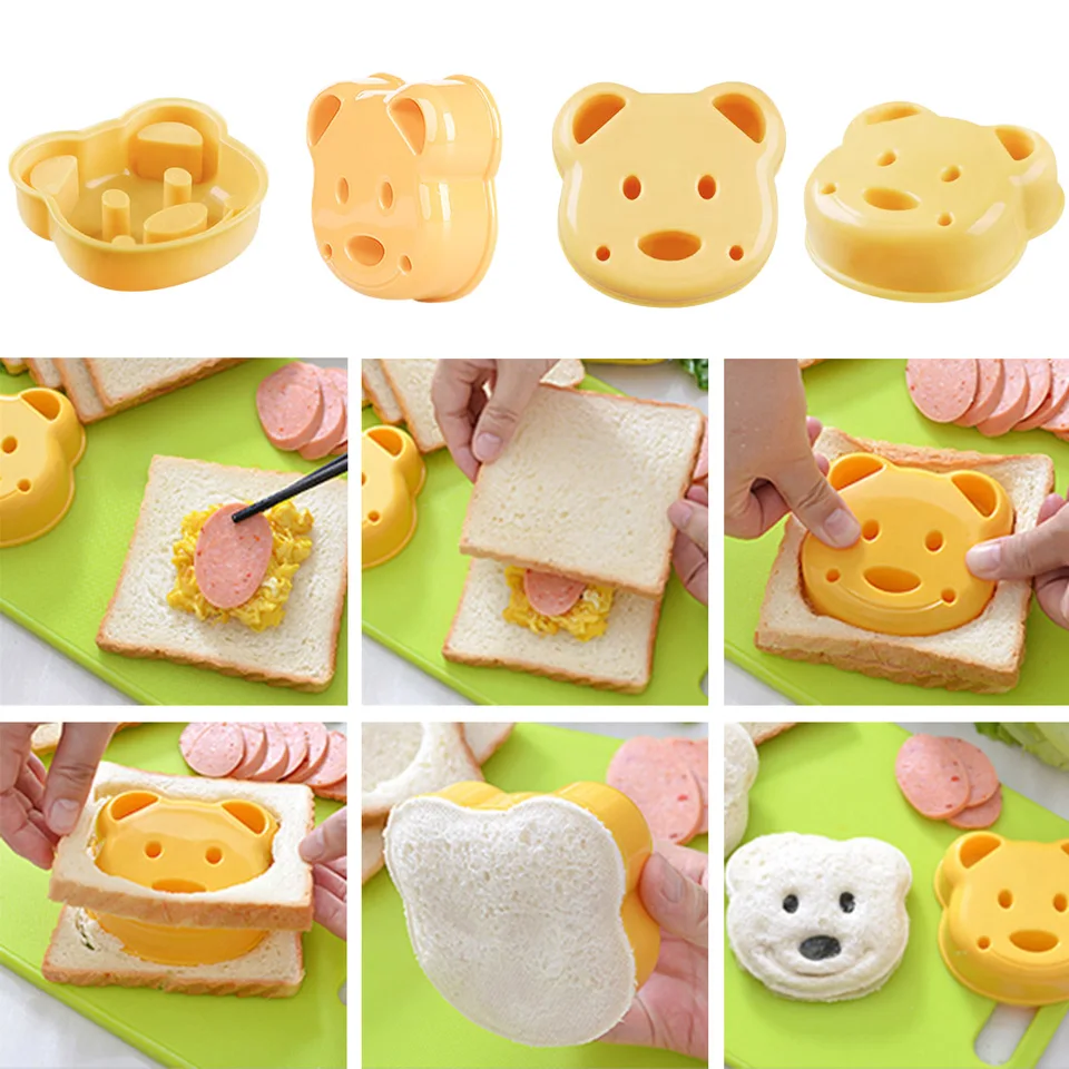 Sandwich Mold Little Bear Shape Bread Biscuits Embossed Device Cake Mold Maker DIY