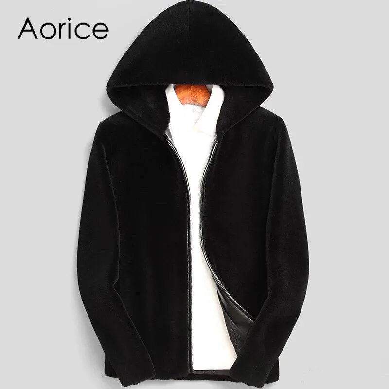 

Aorice MT819 2020 new fashion men's 100% wool jackets solid color with hood fall winter casual outwear men jackets and coats