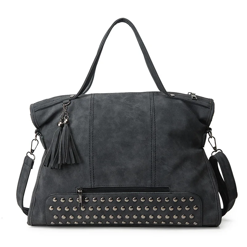 2016 Spring Large Capacity Rivet Bag Tassel Handbag Bolsas Vintage Women s Handbag Big Bag Nubuck