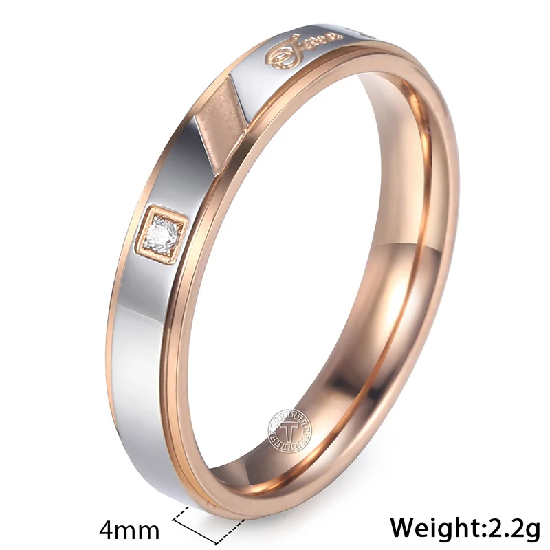 Trendsmax Couples Rings Rose Gold Black Silver Tone Stainless Steel Wedding Band Paved CZ Engagement Jewelry For Women KKRM37