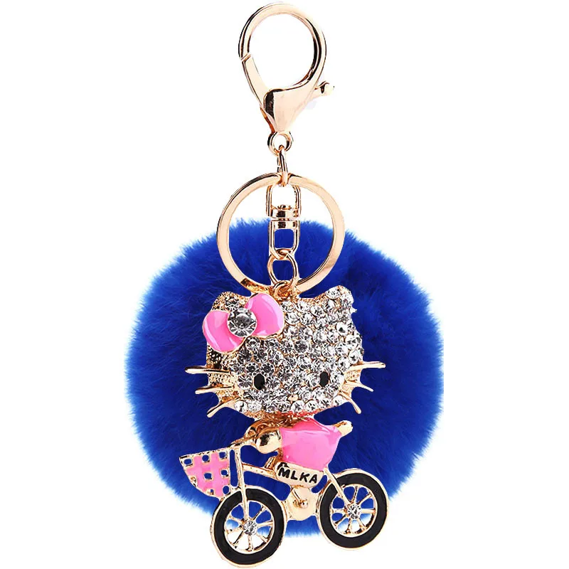 Fluffy conejo piel Pom Llavero Rhinestone Hello Kitty Llavero titular Llavero Pompon Llavero Porte Clef colgante Fluffy conejo piel Pom Llavero Rhinestone Hello Kitty Llavero titular Llavero Pompon Llavero Porte Clef colgante