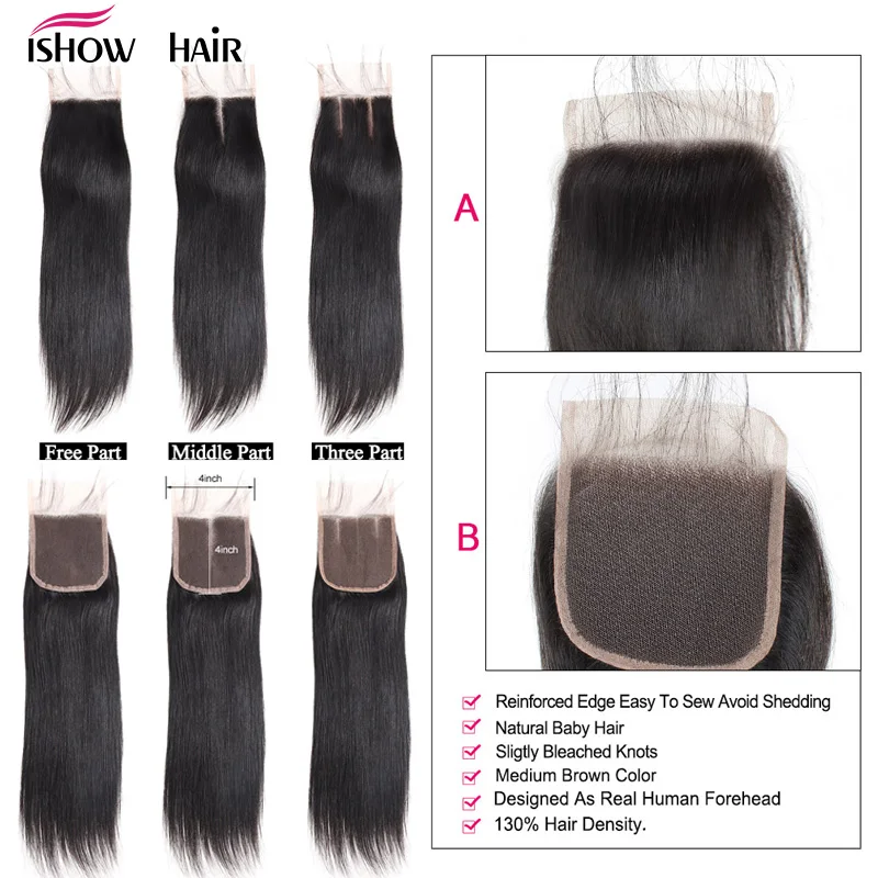 Ishow Straight Human Hair 3 Bundles With Closure Peruvian Hair Weave Bundles Free Part Lace Closure With Baby Hair Non Remy Ishow Straight Human Hair 3 Bundles With Closure Peruvian Hair Weave Bundles Free Part Lace Closure With Baby Hair Non Remy