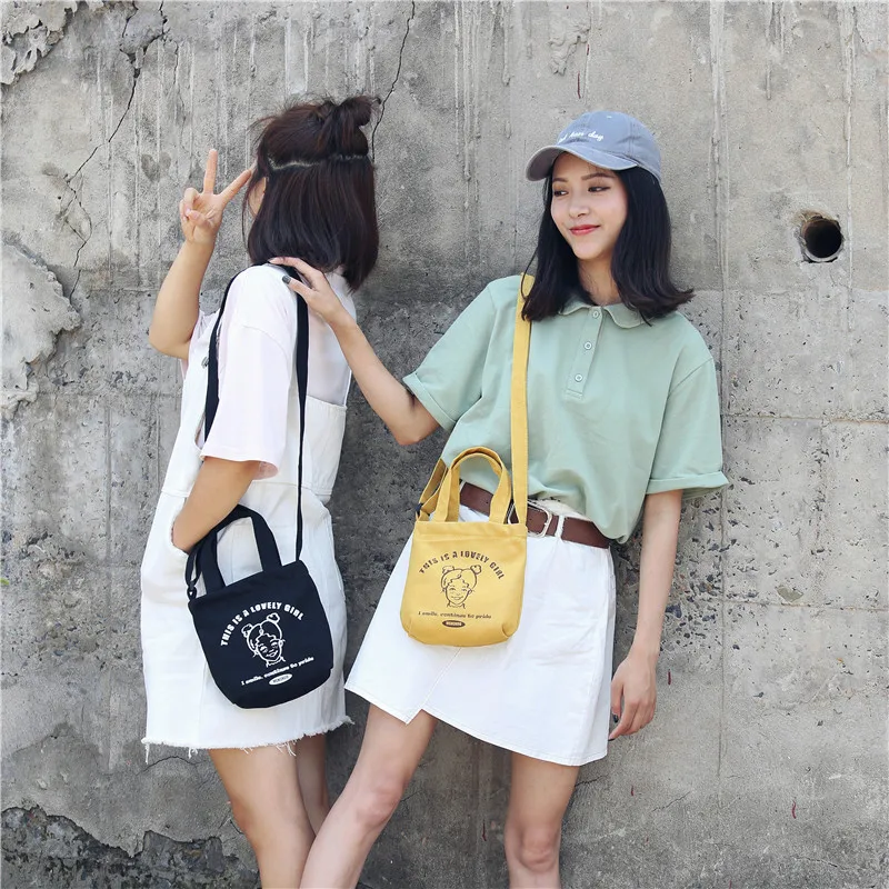 Menghuo 2018 New Canvas Casual Korean Shoulder Tote Bag Mini Single Messenger Crossbody Bags Women Bucket Female Bag Cute girlsG11A7280