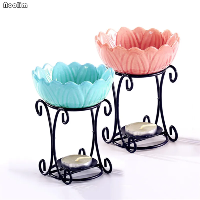 Креативная керамическая Аромалампа с железной рамой, подсвечник, масло для ароматерапии, лампа для гостиной, украшение, ароматизатор