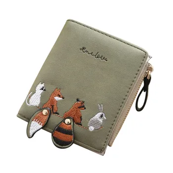 

Appliques Squirrel cartoon zipper folding female purse women wallet student Girl Preppy Style Zipper Women Wallets