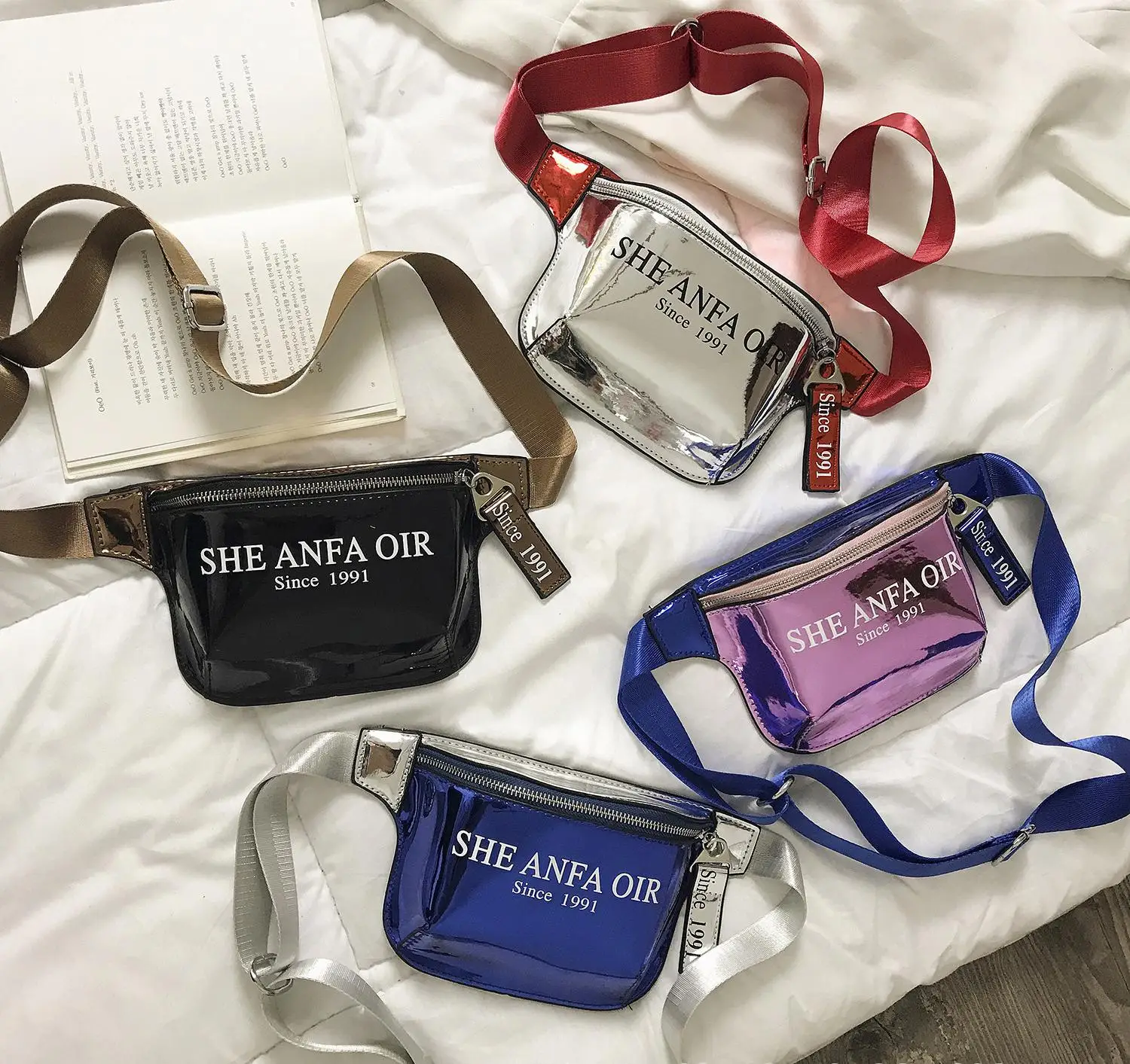 

Women Pink Silver Fanny Pack Female Banana Belt Bag Wallet Bag Leg Holographic Waist Packs Laser Chest Phone Pouch Waist Bags