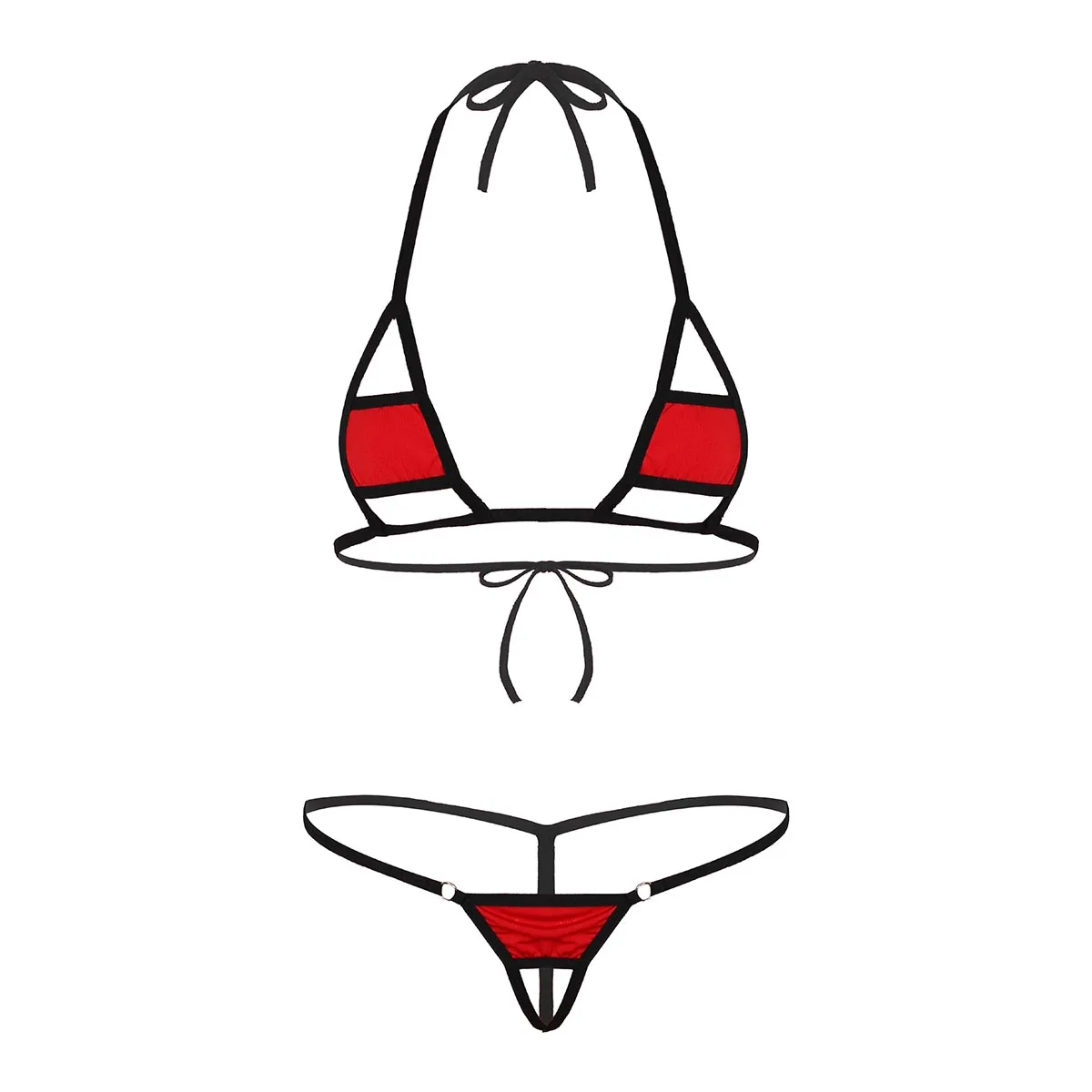YiZYiF женский сексуальный набор микро-бикини, купальник, комплект нижнего белья, Холтер, шея, самозавязывающийся мини-бюстгальтер, топ с стринги, трусы, нижнее белье для женщин - Цвет: Red
