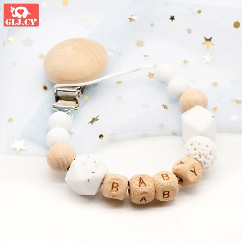 Dummy clip pacifier holder soother teether chain personalised baby shower gift name wood silicone beads custom newborn Dummy clip pacifier holder soother teether chain personalised baby shower gift name wood silicone beads custom newborn