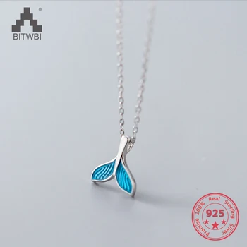 

S925 Sterling Silver Mix Personality Cute Sweet Blue Whale Dolphin Fish Animal Tail Leaves Pendants Necklace Womem Jewelry