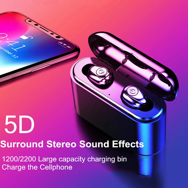 TWS True беспроводные наушники 5D стерео bluetooth Mini водонепроницаемые головные уборы с