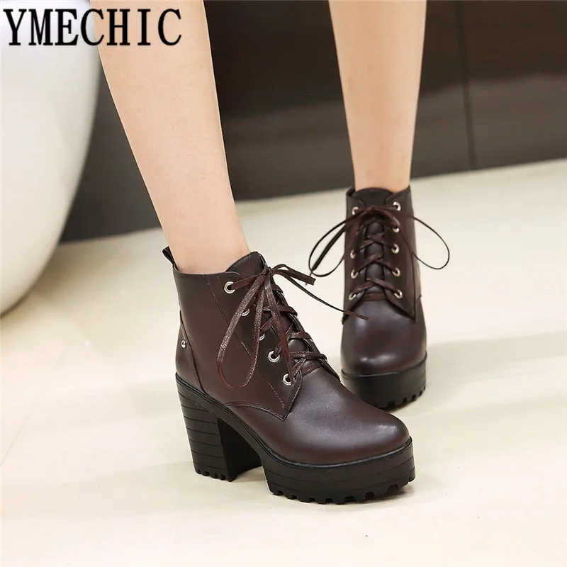 Женские ботинки на шнуровке YMECHIC черные желтые коричневые готические боевые