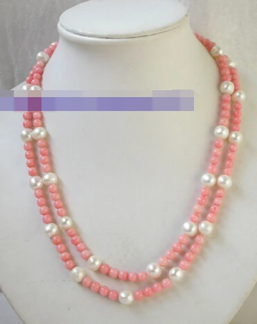 

ddh002580 beautiful 32" 6mm pink coral white round pearl necklace