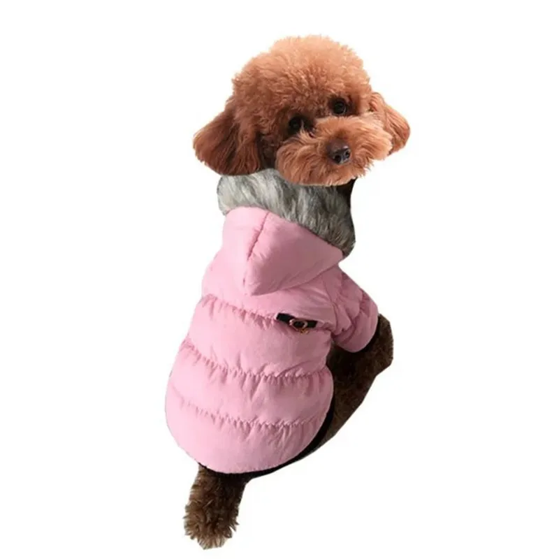 Однотонная Одежда для собак, водонепроницаемая куртка для щенков, зимняя теплая куртка для маленьких собак, чихуахуа, плюшевый костюм, верхняя одежда для домашних животных, кошек - Цвет: Розовый