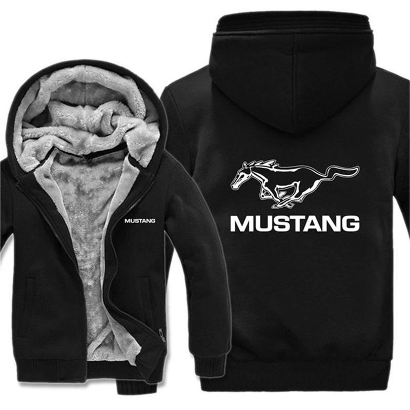 

Dropshiping Winter Ford Mustang Jacket Unisex Wool Liner Fleece Man Hoodie Thick zipper Pocket For Men Mustang Sweatshirt Tops