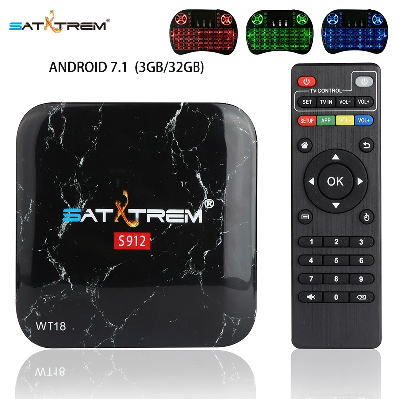 

Clear Stock! SATXTREM Amlogic S912 Android 7.1 TV Box 3GB/32GB WiFi H.265 4K Set Top Box Add $15 to get 1 year Eur 2800+ iptv