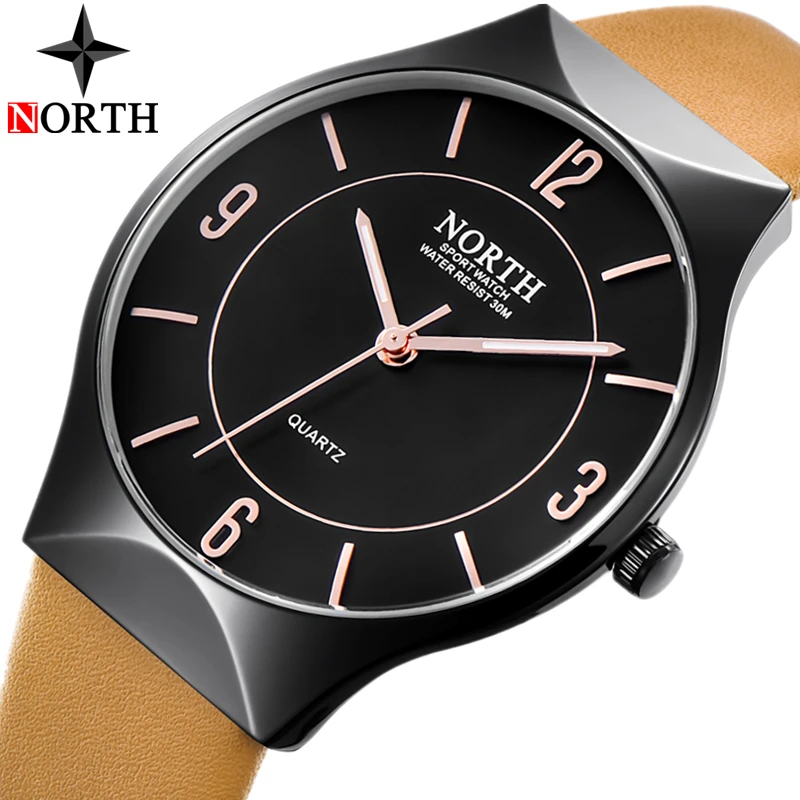 

NORTH Mens Watches Top Brand Luxury Waterproof Quartz Watch Men Leather Fashion Ultra Thin Sports Watches Male Relogio Masculino
