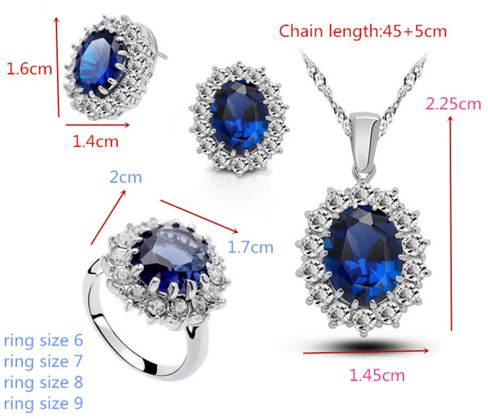 Подсолнечник король принцесса циркон костюм из трех частей Диана Кейт свадебные серьги из синего камня ожерелье кольцо ювелирный набор