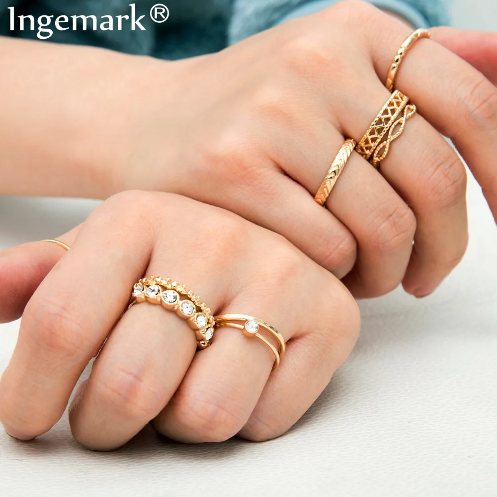 Ingemark 2019 New Fashion Crystal Couple Knuckle Rings Statement