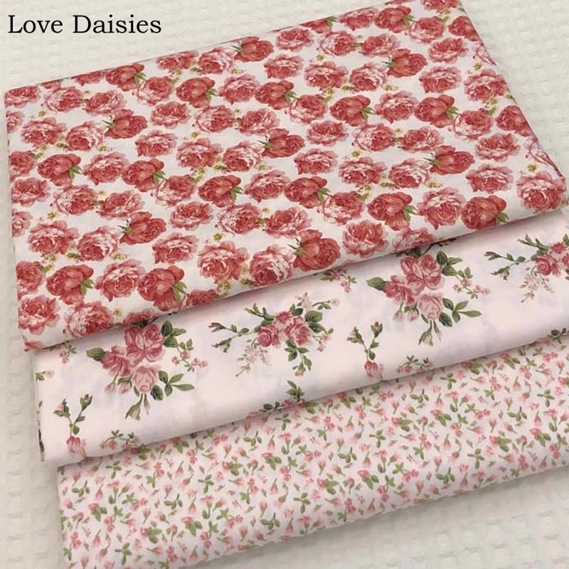

100%Cotton Twill Fabric Pastoral WIHTE Maroon Rose Pink Small Flower FLoral for DIY Handwork Kid Bedding Apparel Dress patchwork